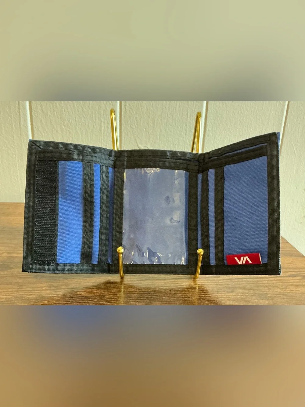 A rare vintage RVCA Down for Whatever 01 blue and black canvas trifold wallet